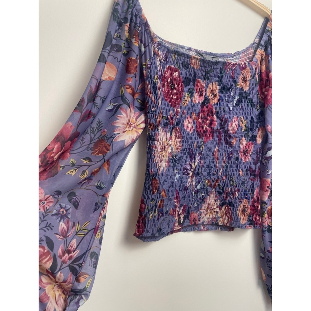 Anthropologie Floral Off-Shoulder Smocked Puff-Sleeve Top - Lavender - Picture 3 of 9